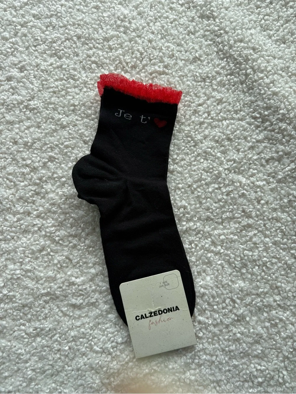 Black Crew Socks with Red Ruffle and Heart Accent - Men